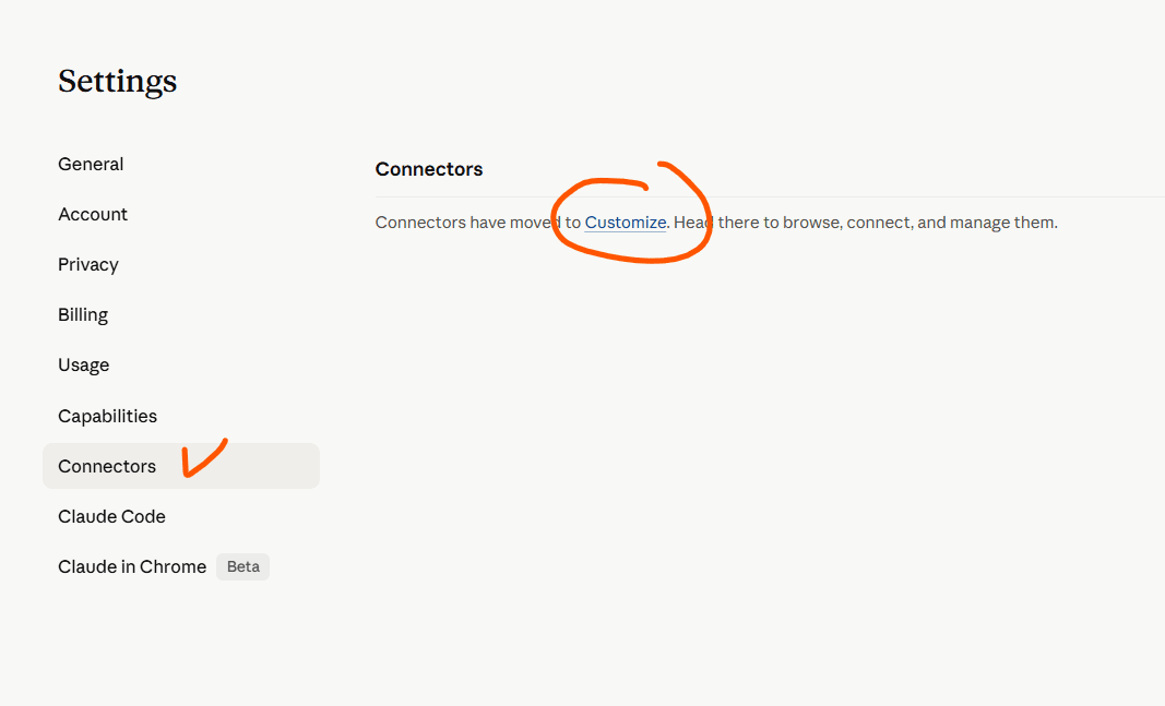 Settings → Connectors → Customize